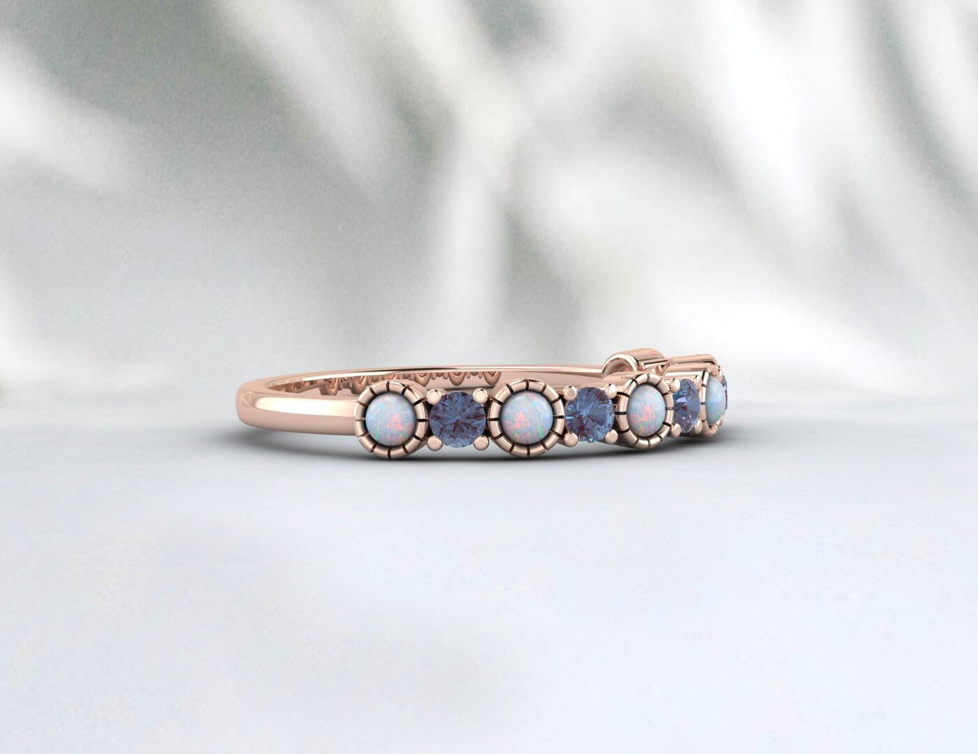 Opal Alexandrite Half Eternity Band Opal Wedding Jewelry for Women