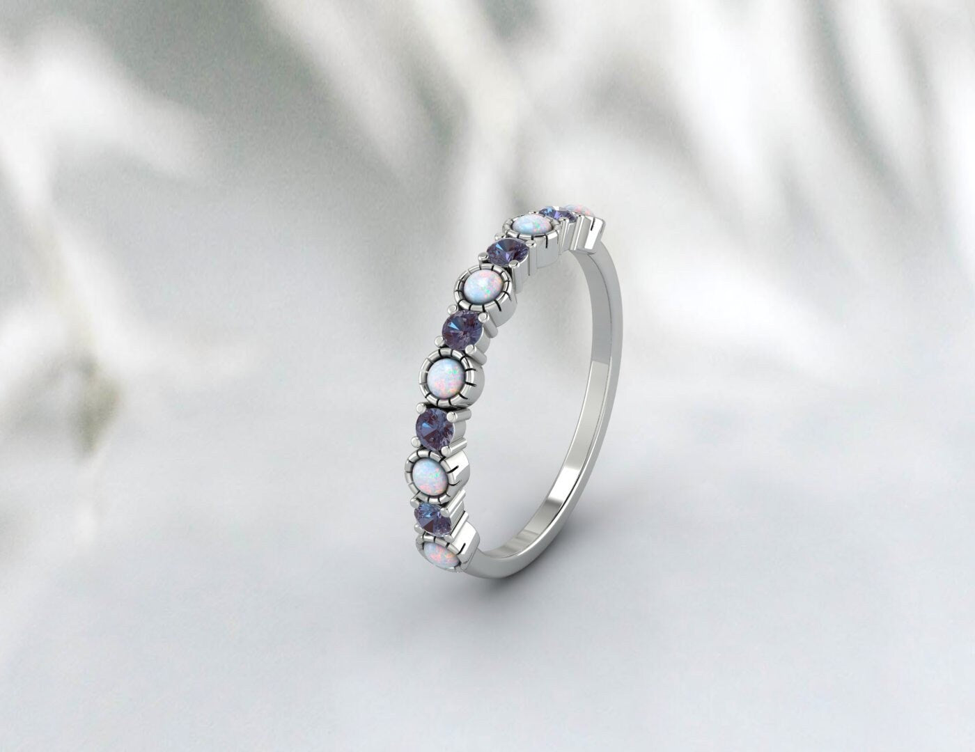 Opal Alexandrite Half Eternity Band Opal Wedding Jewelry for Women