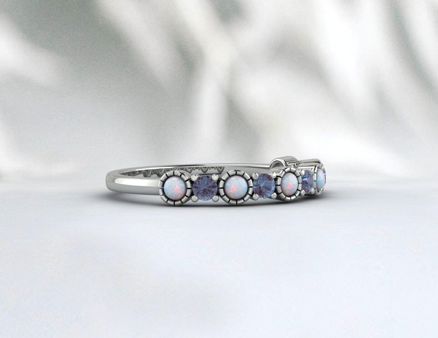 Opal Alexandrite Half Eternity Band Opal Wedding Jewelry for Women