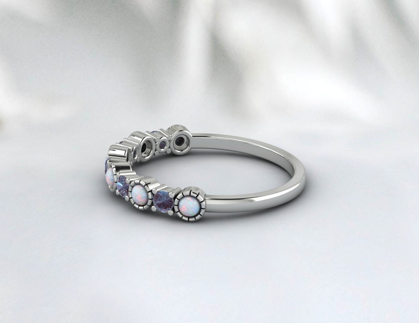 Opal Alexandrite Half Eternity Band Opal Wedding Jewelry for Women