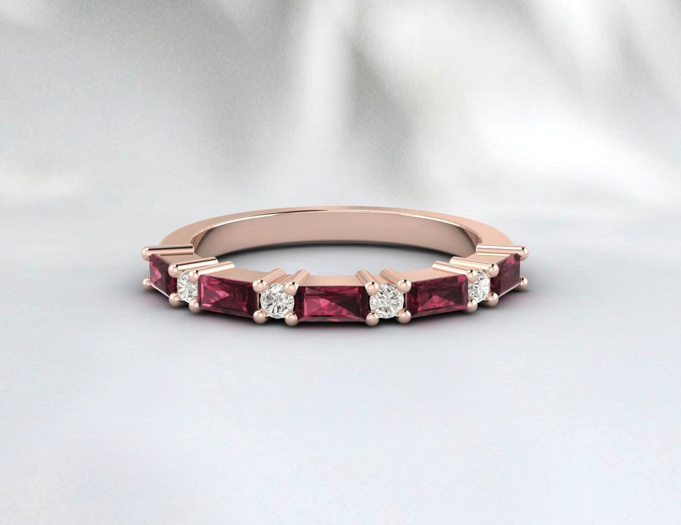 Rhodolite Baguette Garnet January Birthstone Eternity Wedding Band