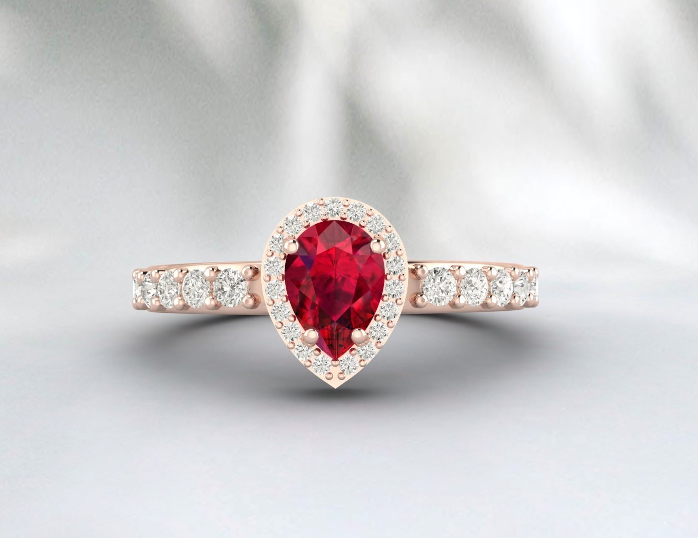 Pear Cut Ruby Engagement Ring Silver July Birthstone Anniversary Ring