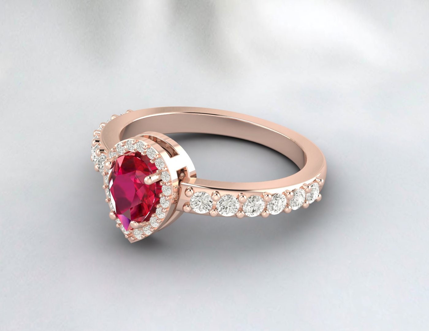 Pear Cut Ruby Engagement Ring Silver July Birthstone Anniversary Ring