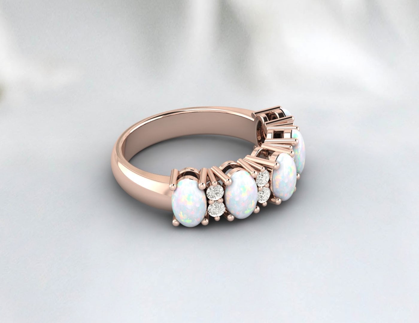 Opal Ring Wedding Ring Rose Gold Plated Silver Diamond Enternity Band