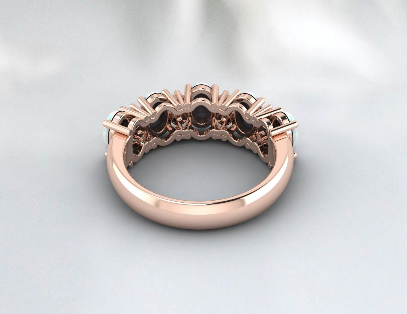Opal Ring Wedding Ring Rose Gold Plated Silver Diamond Enternity Band