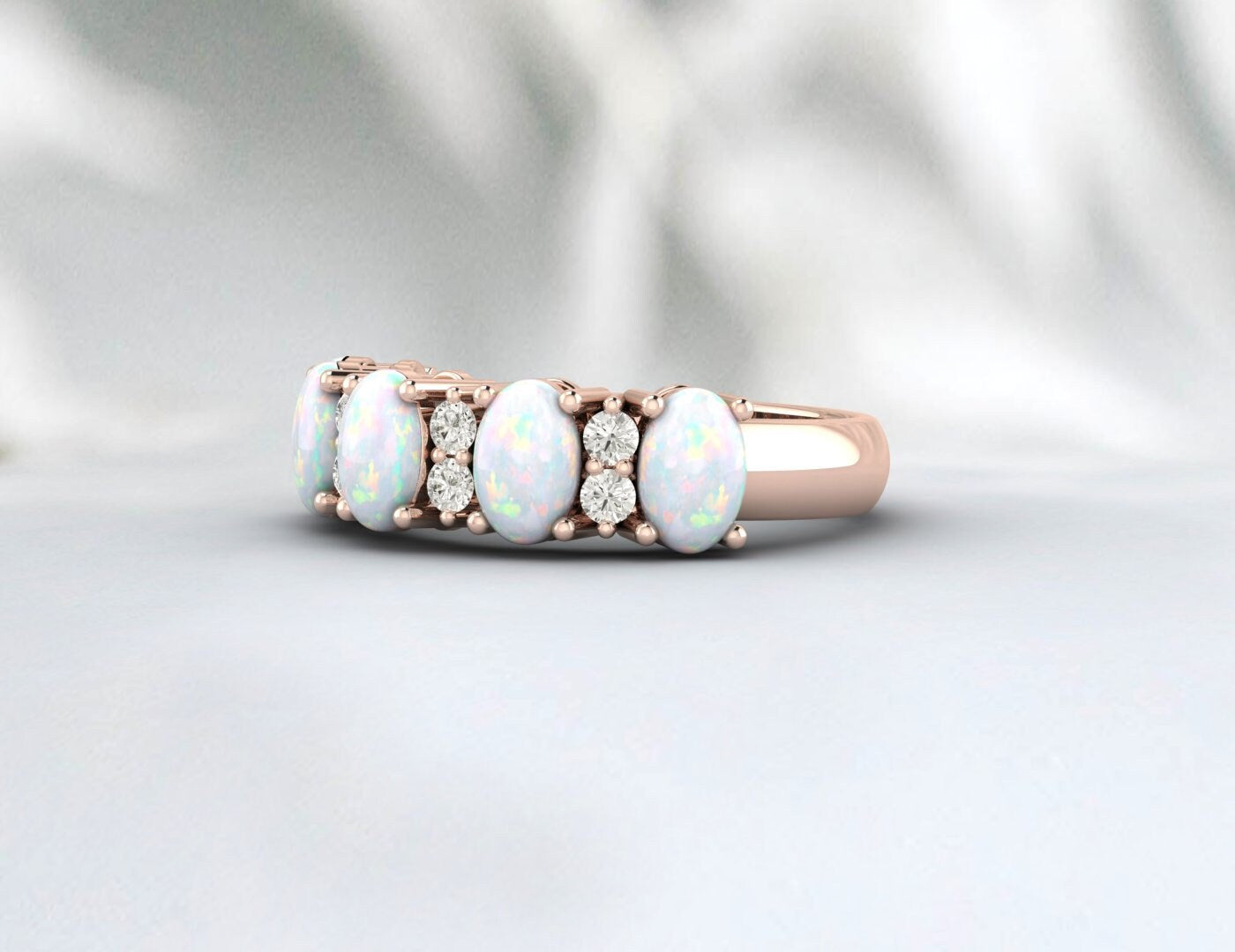 Opal Ring Wedding Ring Rose Gold Plated Silver Diamond Enternity Band