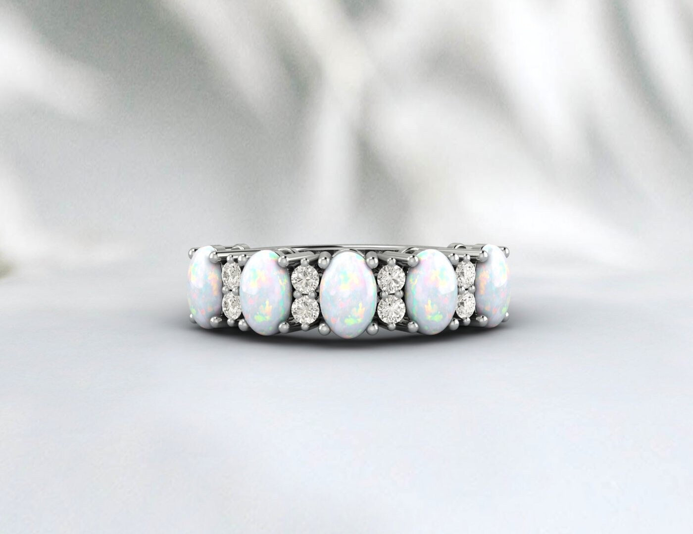 Opal Ring Wedding Ring Rose Gold Plated Silver Diamond Enternity Band