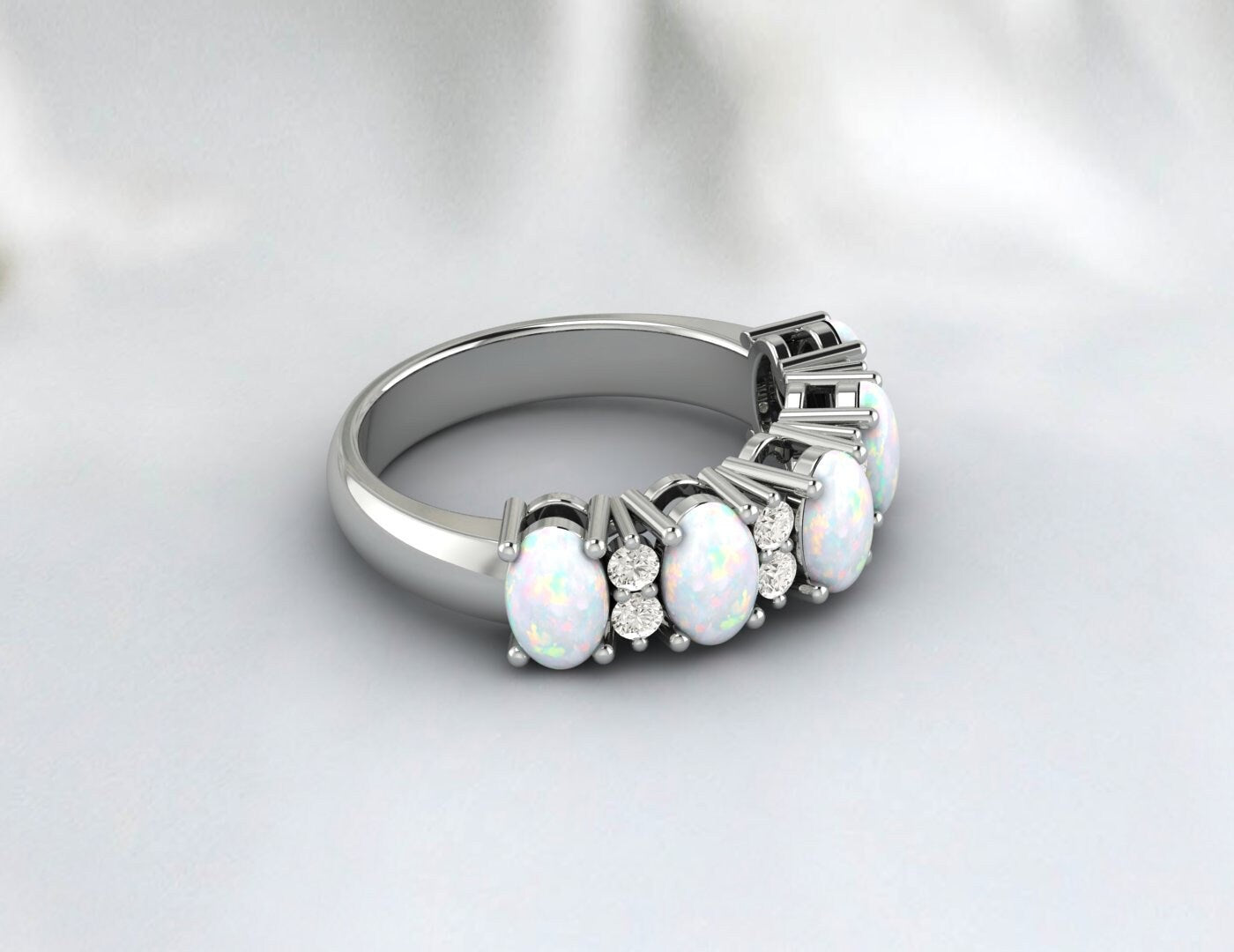 Opal Ring Wedding Ring Rose Gold Plated Silver Diamond Enternity Band