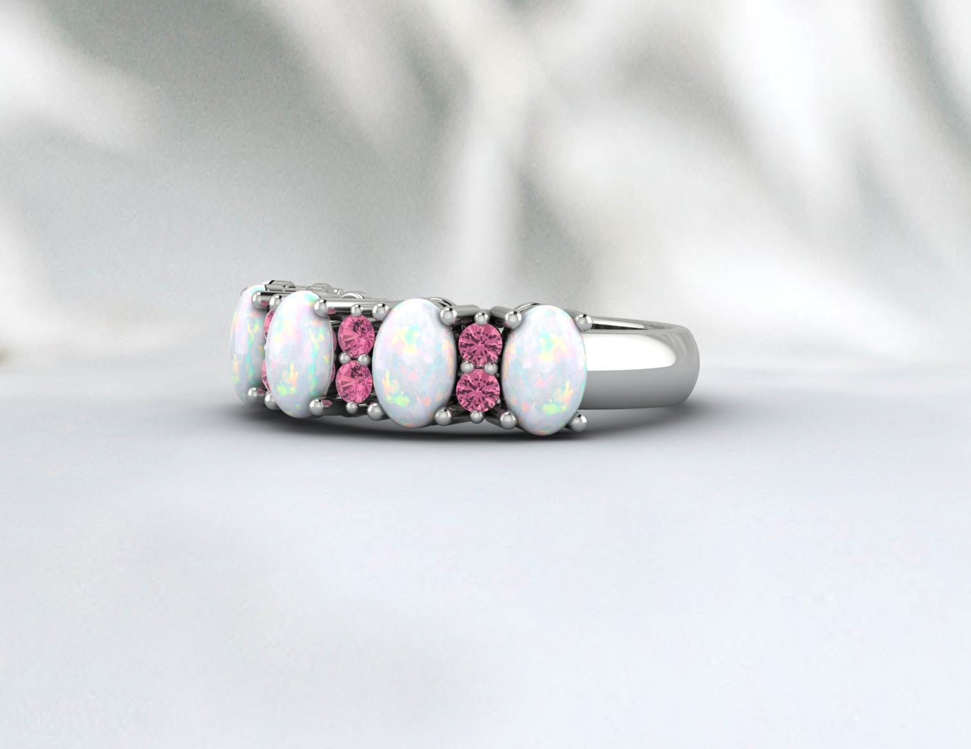 Opal Wedding Ring Pink Tourmaline Wedding Band Anniversary Gift