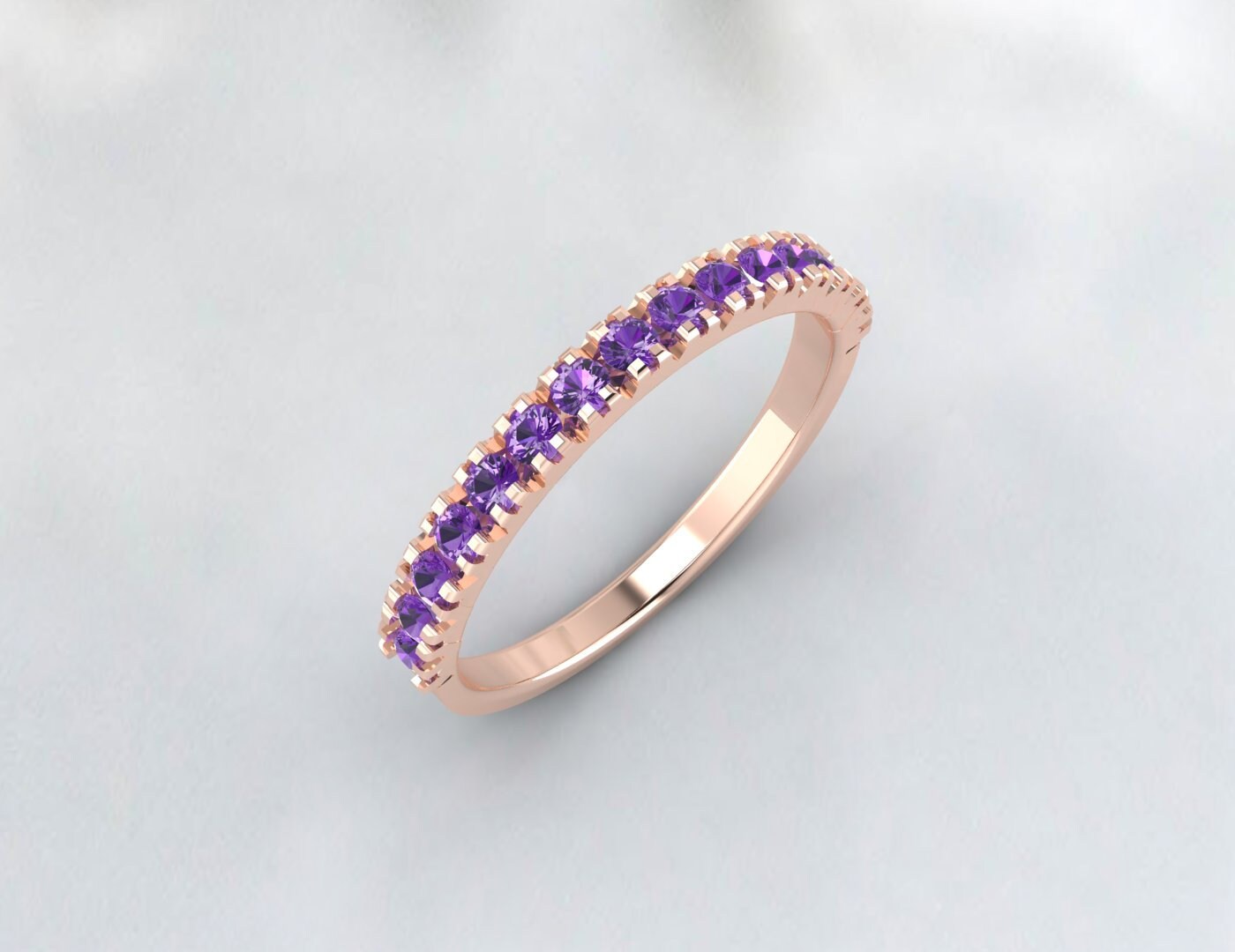 Alliance en améthyste en argent 925, bague de mariage demi-éternité