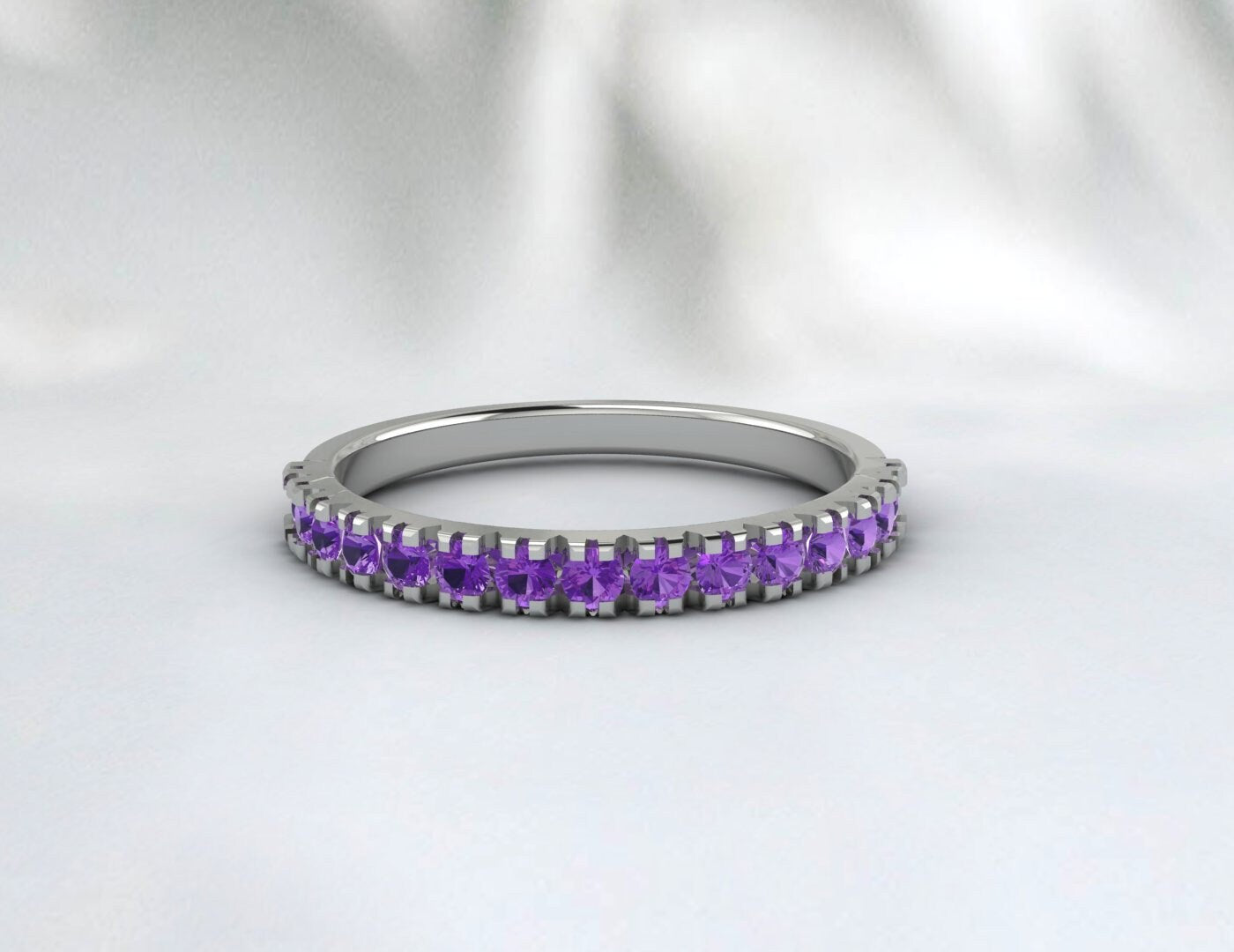 Alliance en améthyste en argent 925, bague de mariage demi-éternité