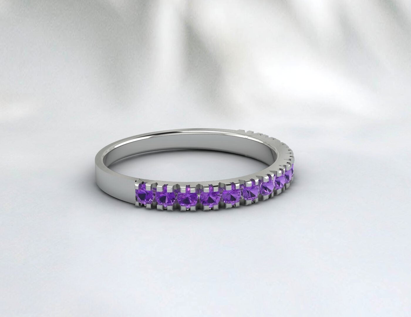 Alliance en améthyste en argent 925, bague de mariage demi-éternité