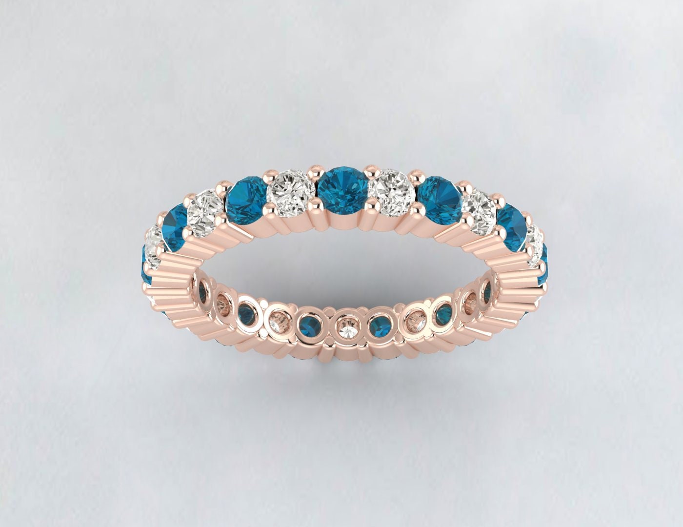 Bague de fiançailles en diamant avec topaze bleue et éternité complète, cadeau