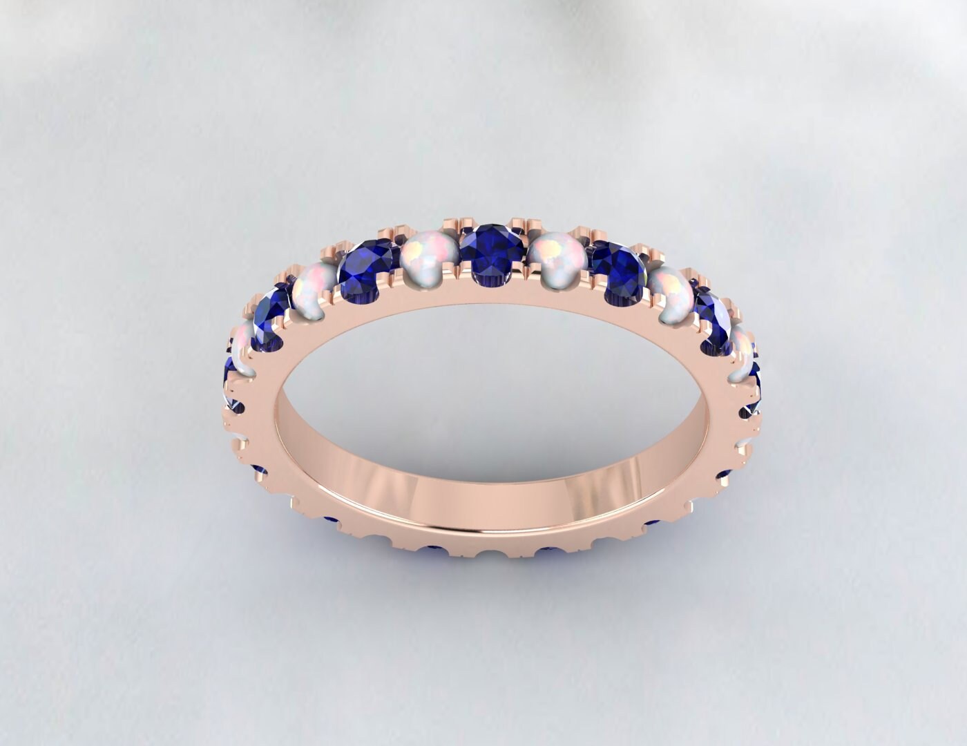 Bague de mariage en opale et saphir, bague d'anniversaire assortie pour l'éternité