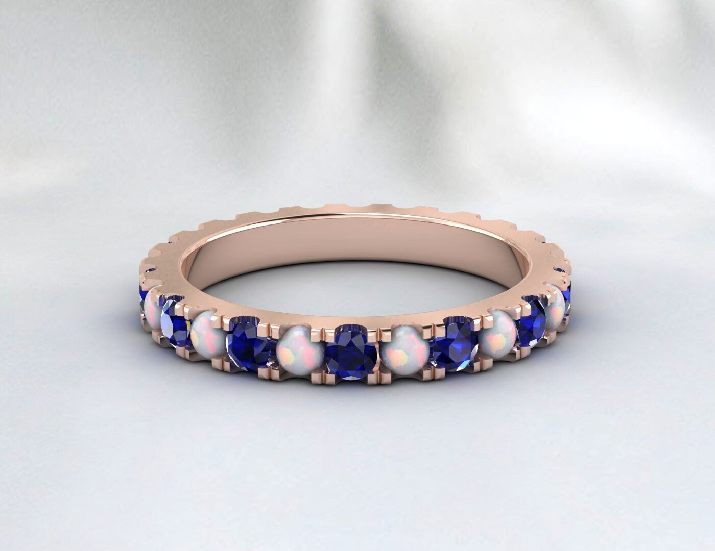 Bague de mariage en opale et saphir, bague d'anniversaire assortie pour l'éternité