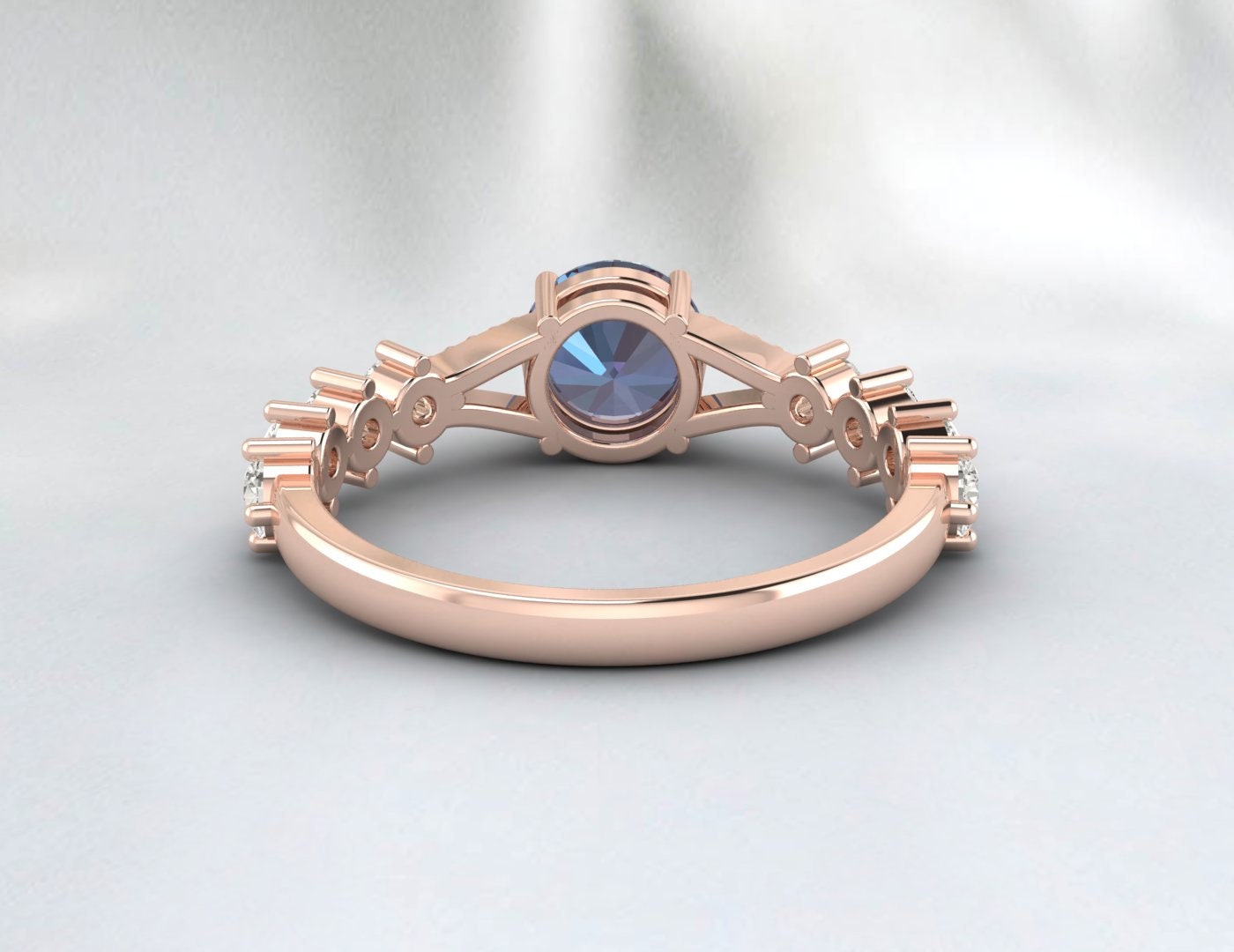 Round Cut Color Changing Alexandrite Ring Silver Anniversary Ring