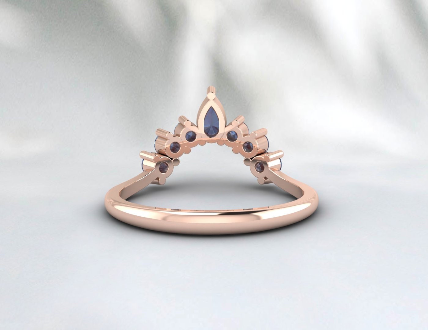 Pear Alexandrite Curved Wedding Band Engagement Ring For Bridal