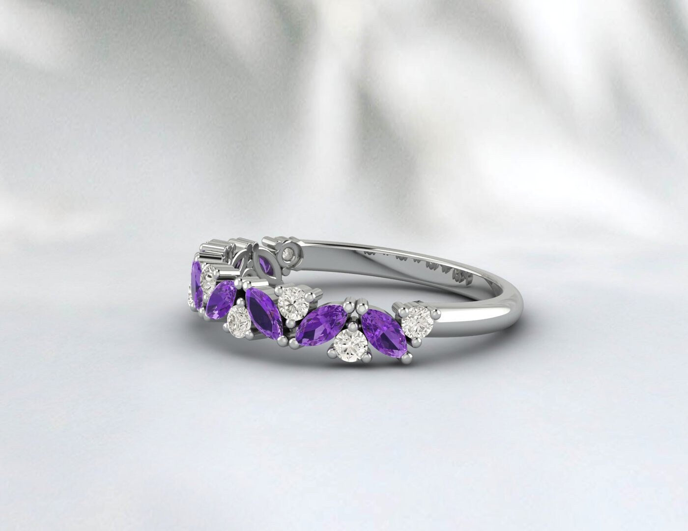 Amethyst Half Eternity Band Rose Gold | Marquise Cut February Birthstone Wedding Ring