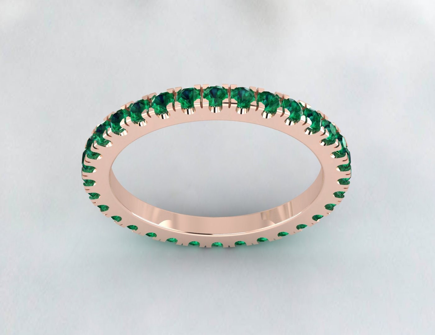 Smaragd Ehering Massiver 14 Karat Weißgold Eternity Ring Verlobungsring Stapelbarer passender Ring Jubiläumsversprechensring 2 mm dünnes Band