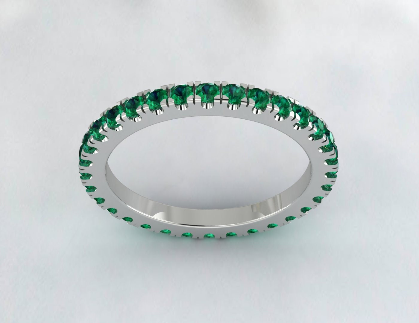Smaragd Ehering Massiver 14 Karat Weißgold Eternity Ring Verlobungsring Stapelbarer passender Ring Jubiläumsversprechensring 2 mm dünnes Band