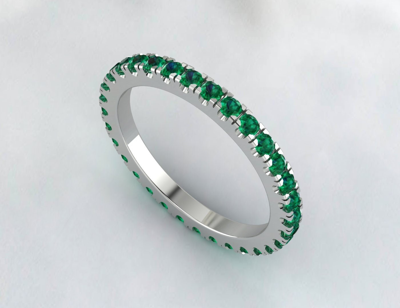 Smaragd Ehering Massiver 14 Karat Weißgold Eternity Ring Verlobungsring Stapelbarer passender Ring Jubiläumsversprechensring 2 mm dünnes Band