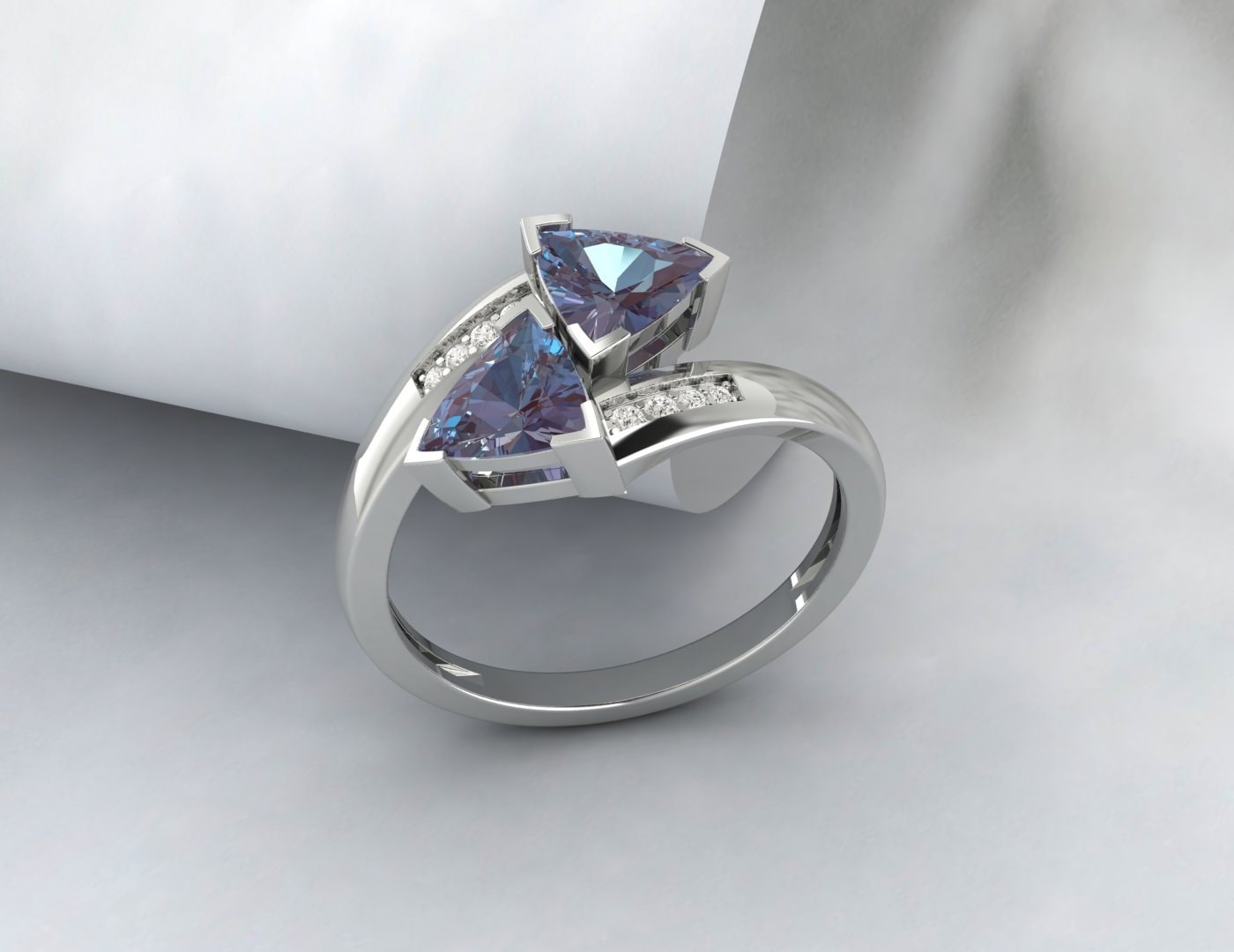 Trillion Cut Alexandrite Bypass Wedding Ring June Birthstone Ring