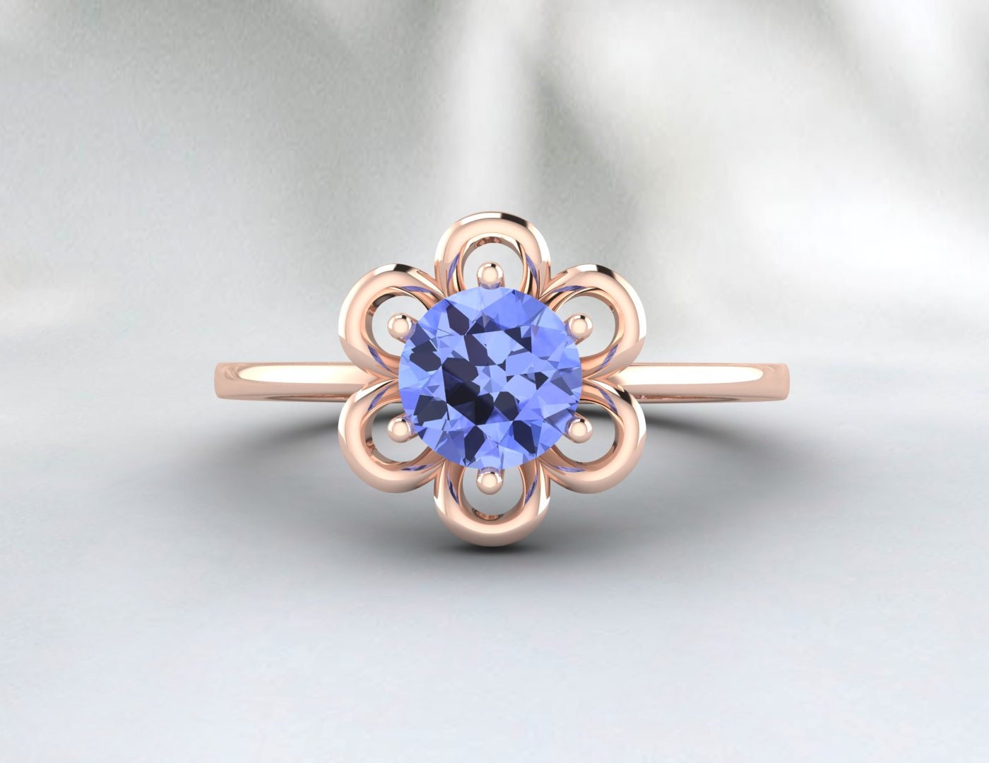 Tanzanite Wedding Ring Flower Anniversary Ring Engagement Ring