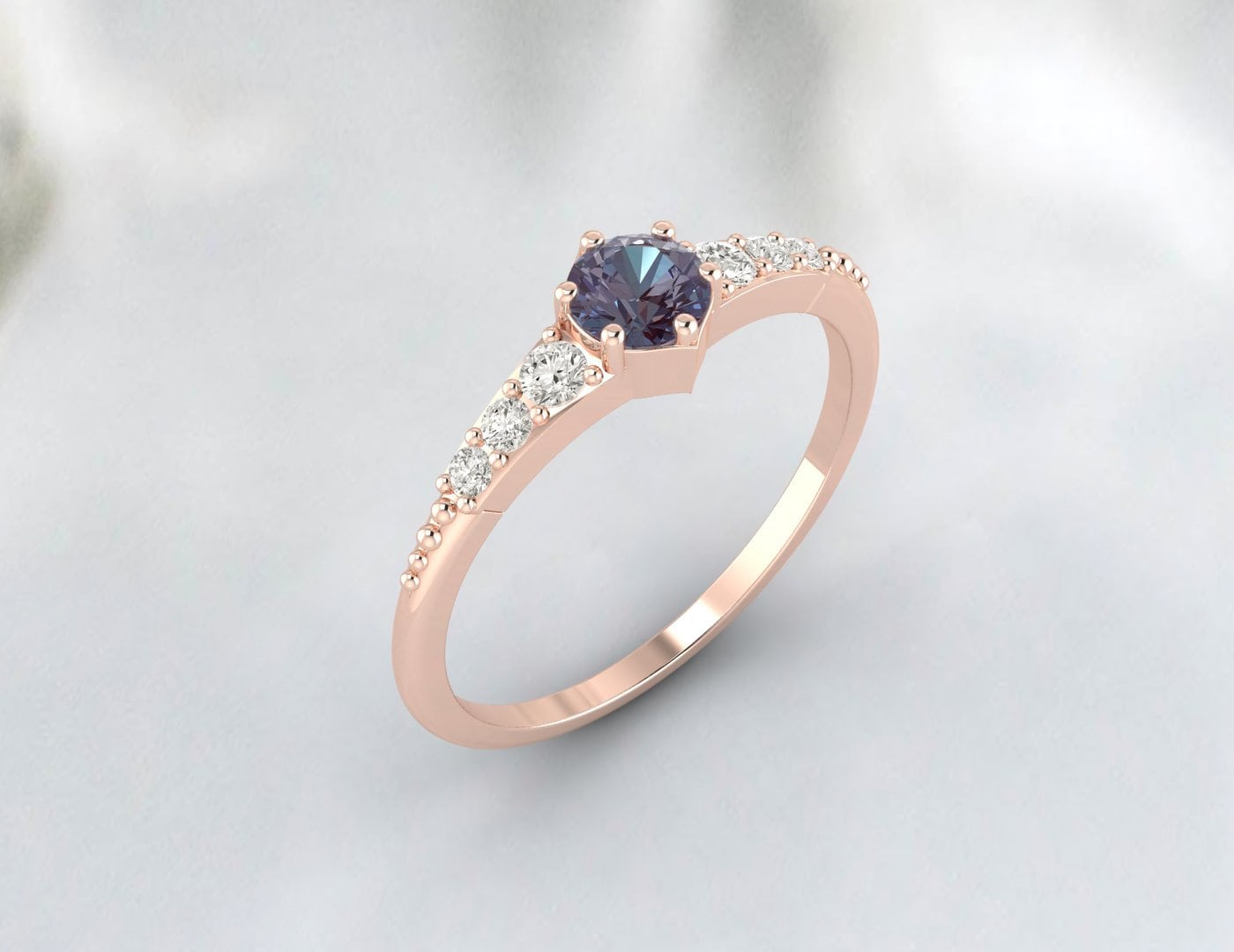 Bague Alexandrite vintage Or Rose Vermeil Bande de promesse de fiançailles