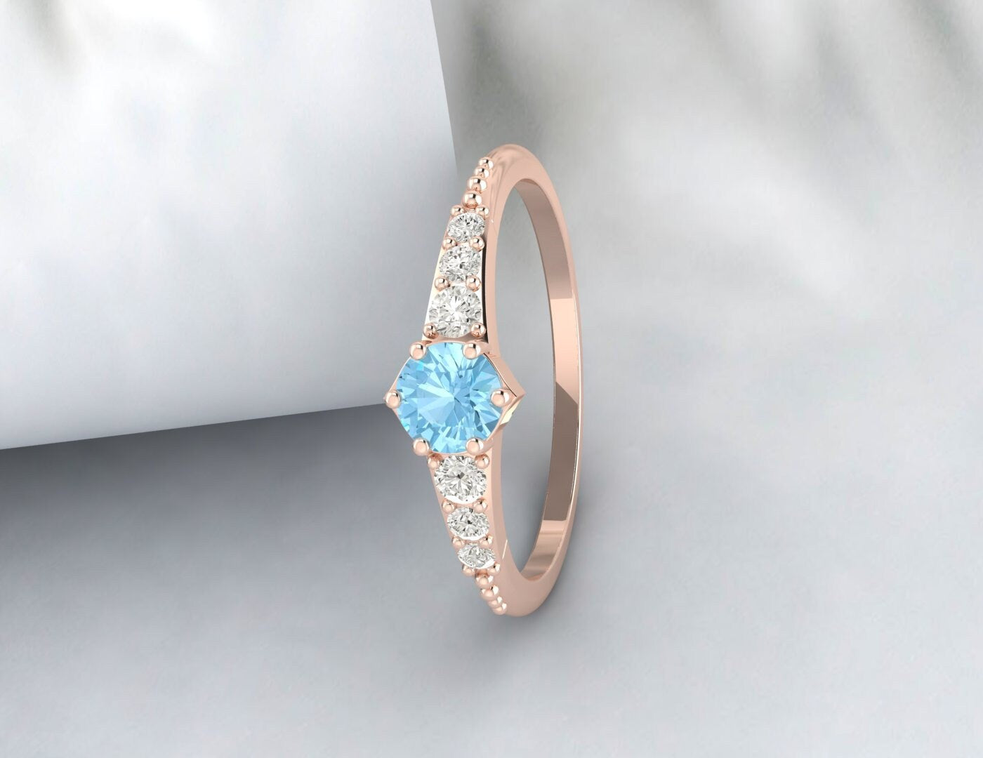 Rose Gold Aquamarine Engagement Ring Silver Promise Ring For Women