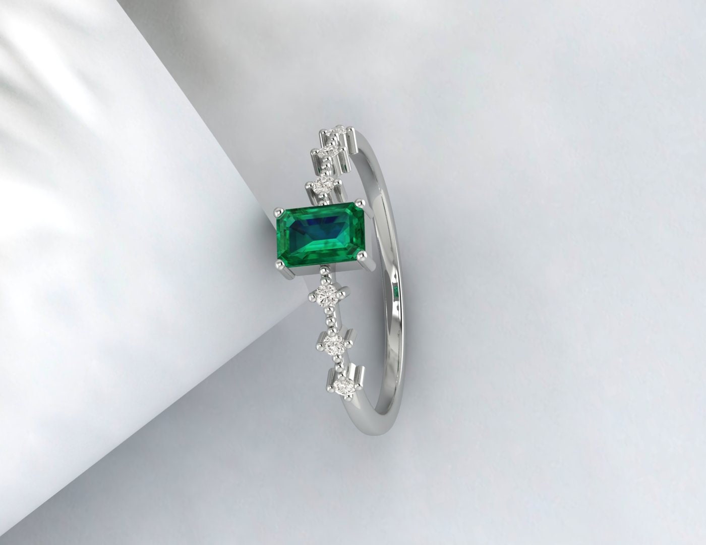 Green Emerald Engagement Ring Silver Ring For Her Propose Ring