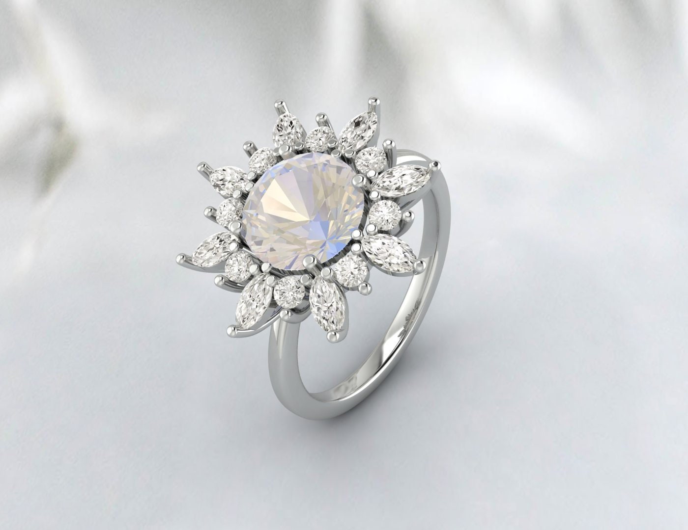 Vintage Rainbow Moonstone Engagement Rose Gold Ring Anniversary Ring