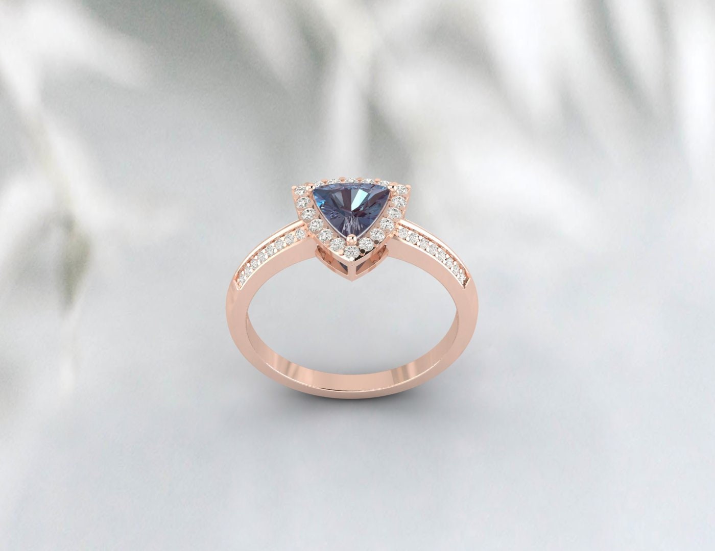 Trillion Cut Alexandrite Ring For Women Vintage Alexandrite Engagement Ring White Gold Silver Dainty Ring Art Deco Moissanite Wedding Ring