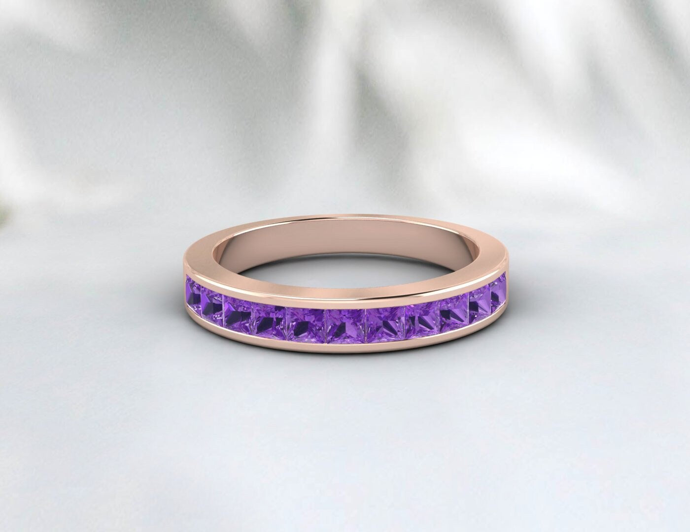 Princess Cut Lila Amethyst Eternity Band Ehering Geschenk für Sie
