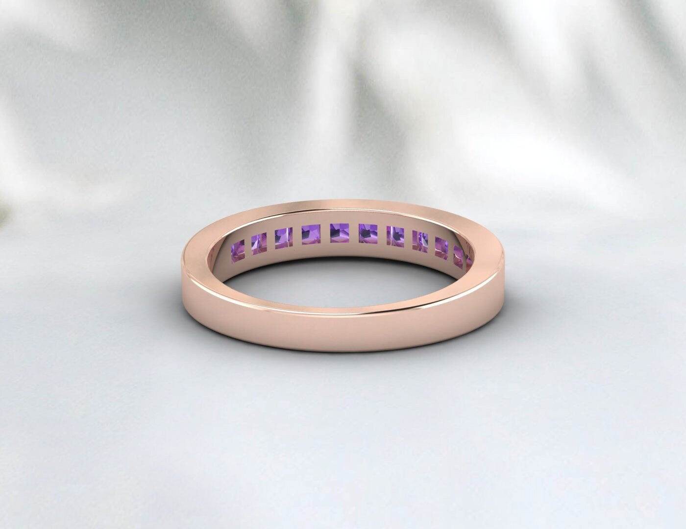 Princess Cut Lila Amethyst Eternity Band Ehering Geschenk für Sie