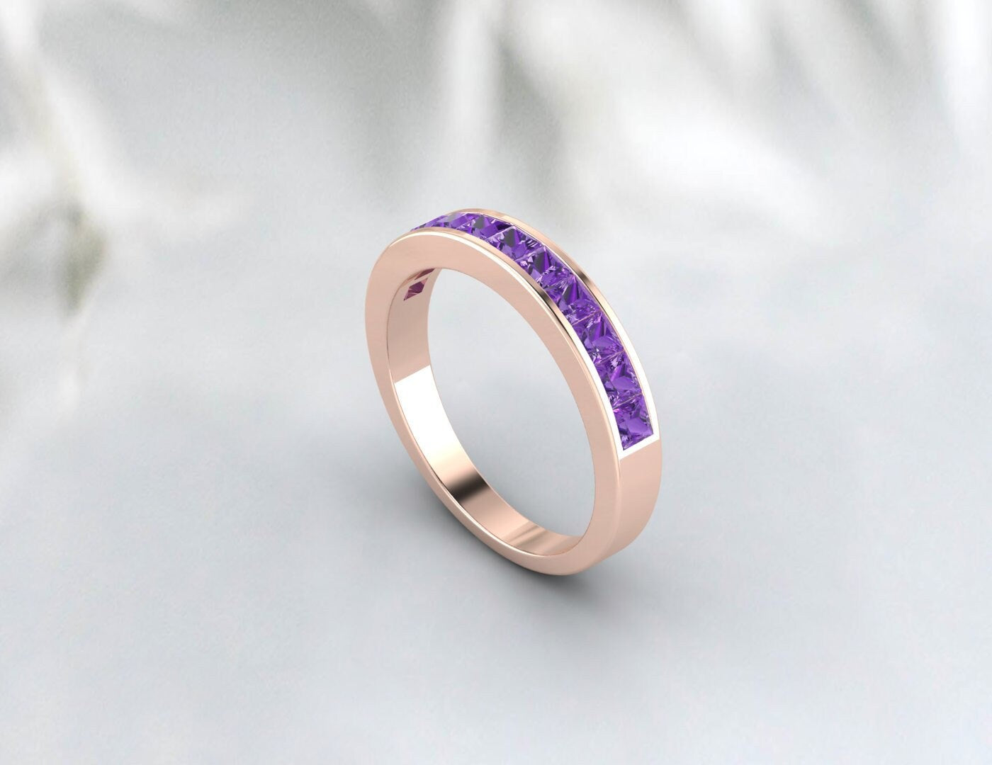 Princess Cut Lila Amethyst Eternity Band Ehering Geschenk für Sie