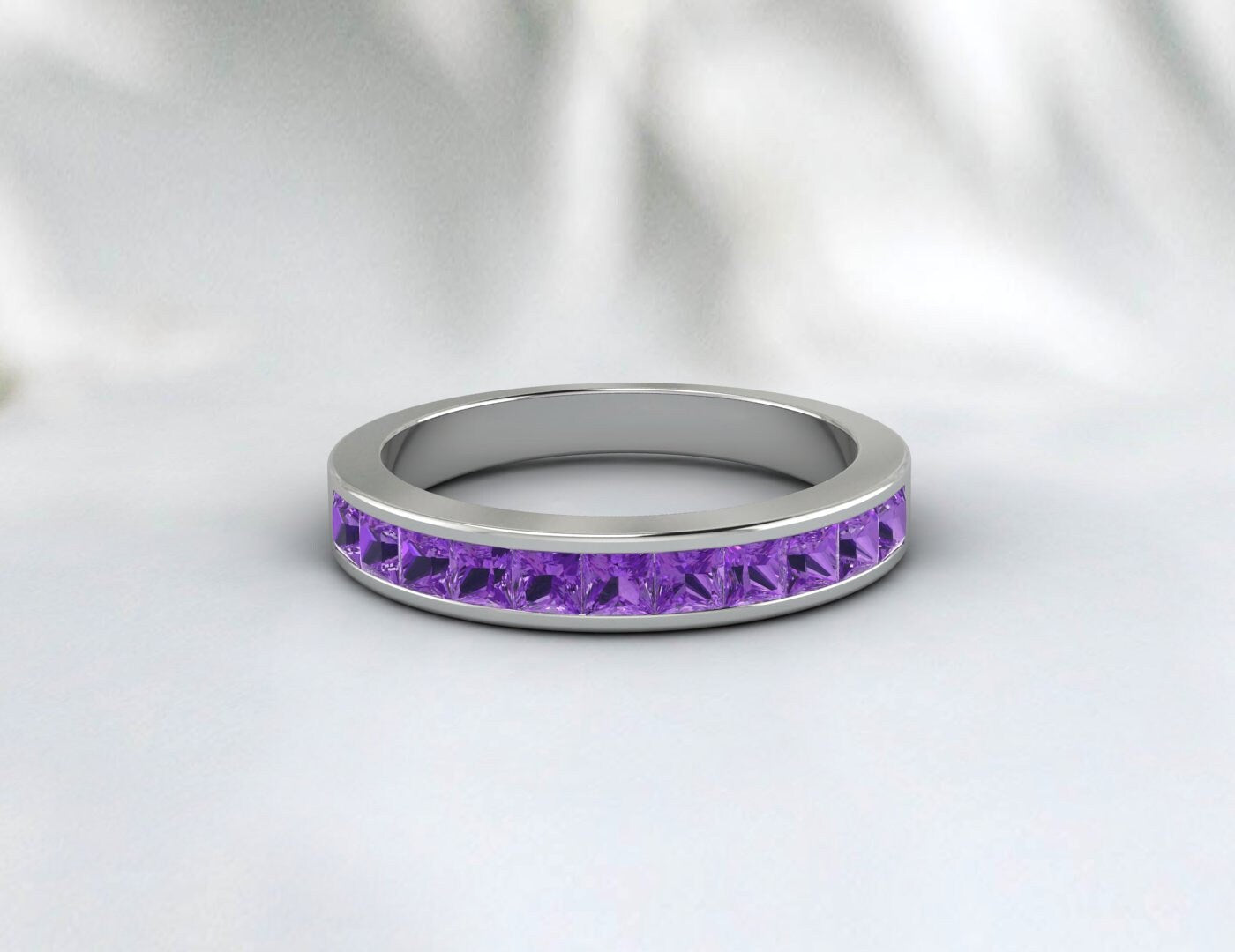Princess Cut Lila Amethyst Eternity Band Ehering Geschenk für Sie