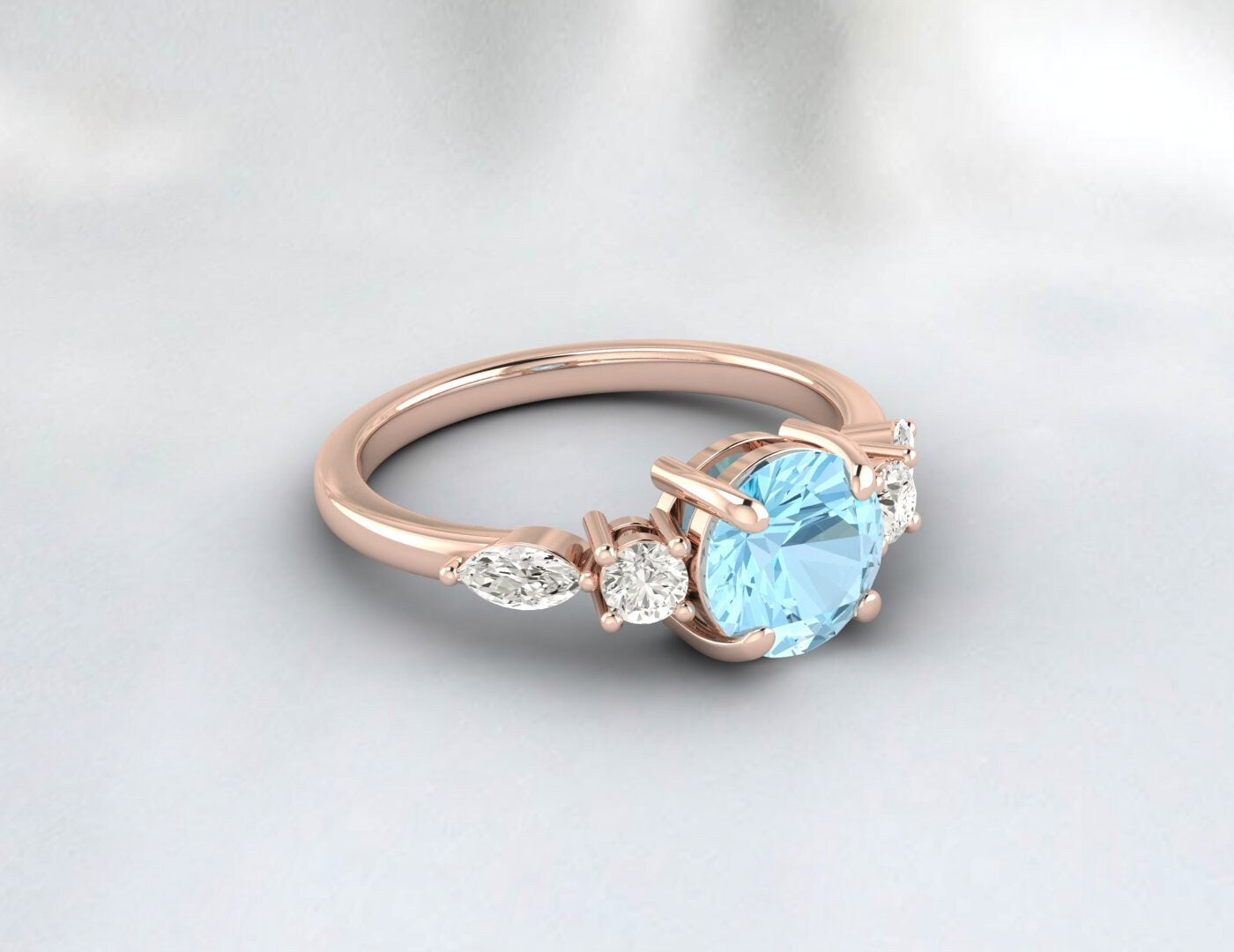 Bague de fiançailles aigue-marine, bracelet de mariage, cadeau d'anniversaire pour elle