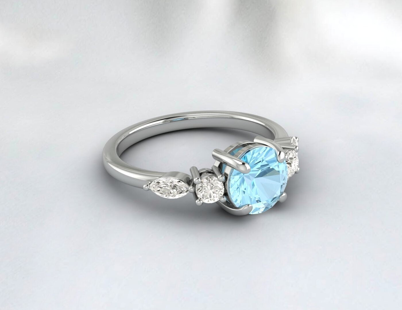 Bague de fiançailles aigue-marine, bracelet de mariage, cadeau d'anniversaire pour elle
