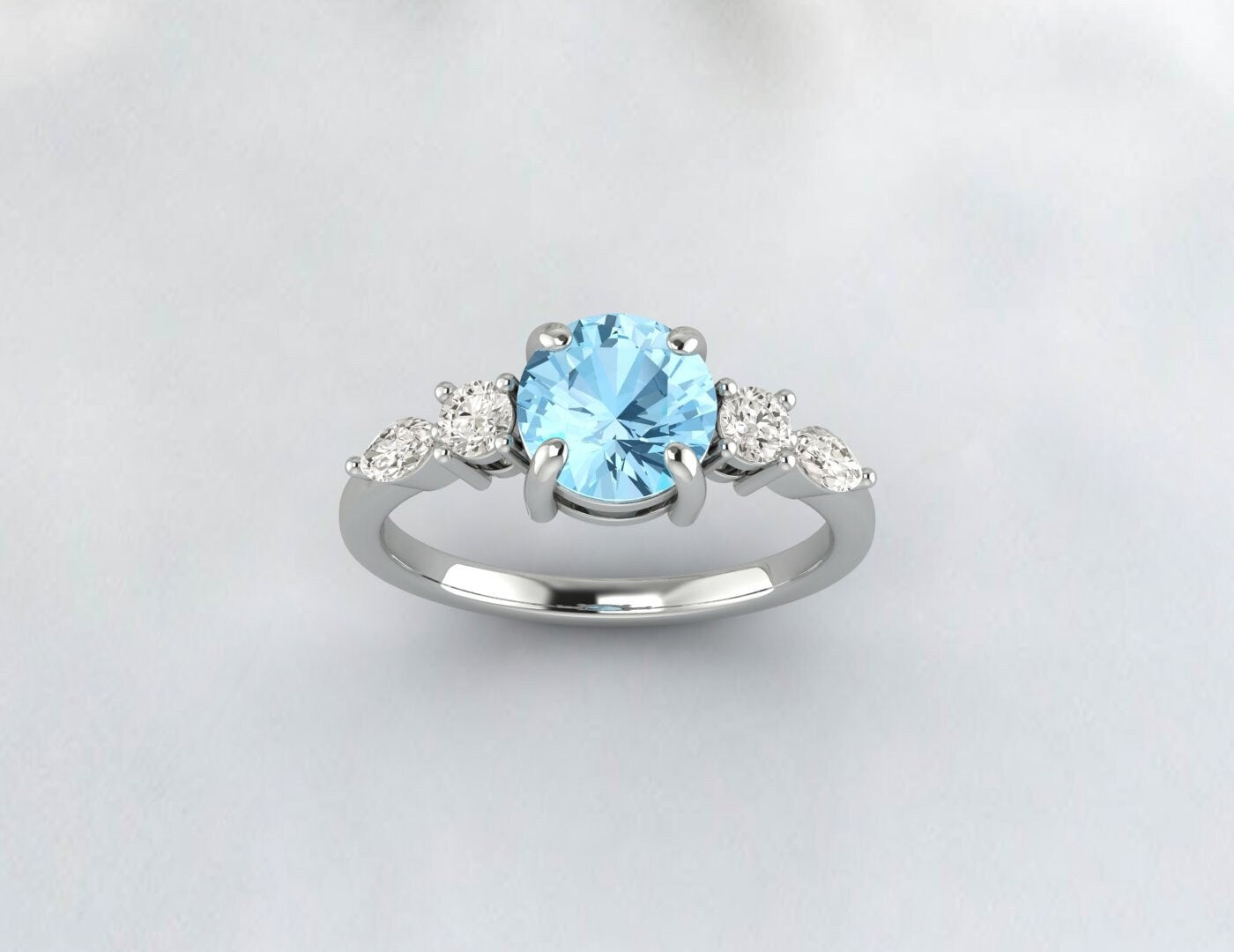 Bague de fiançailles aigue-marine, bracelet de mariage, cadeau d'anniversaire pour elle