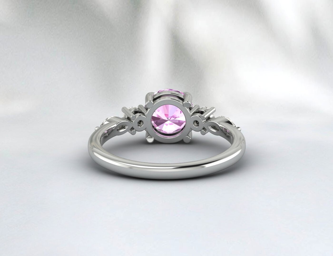 Pink Sapphire Engagement Ring Diamond Wedding Band Anniversary Gift
