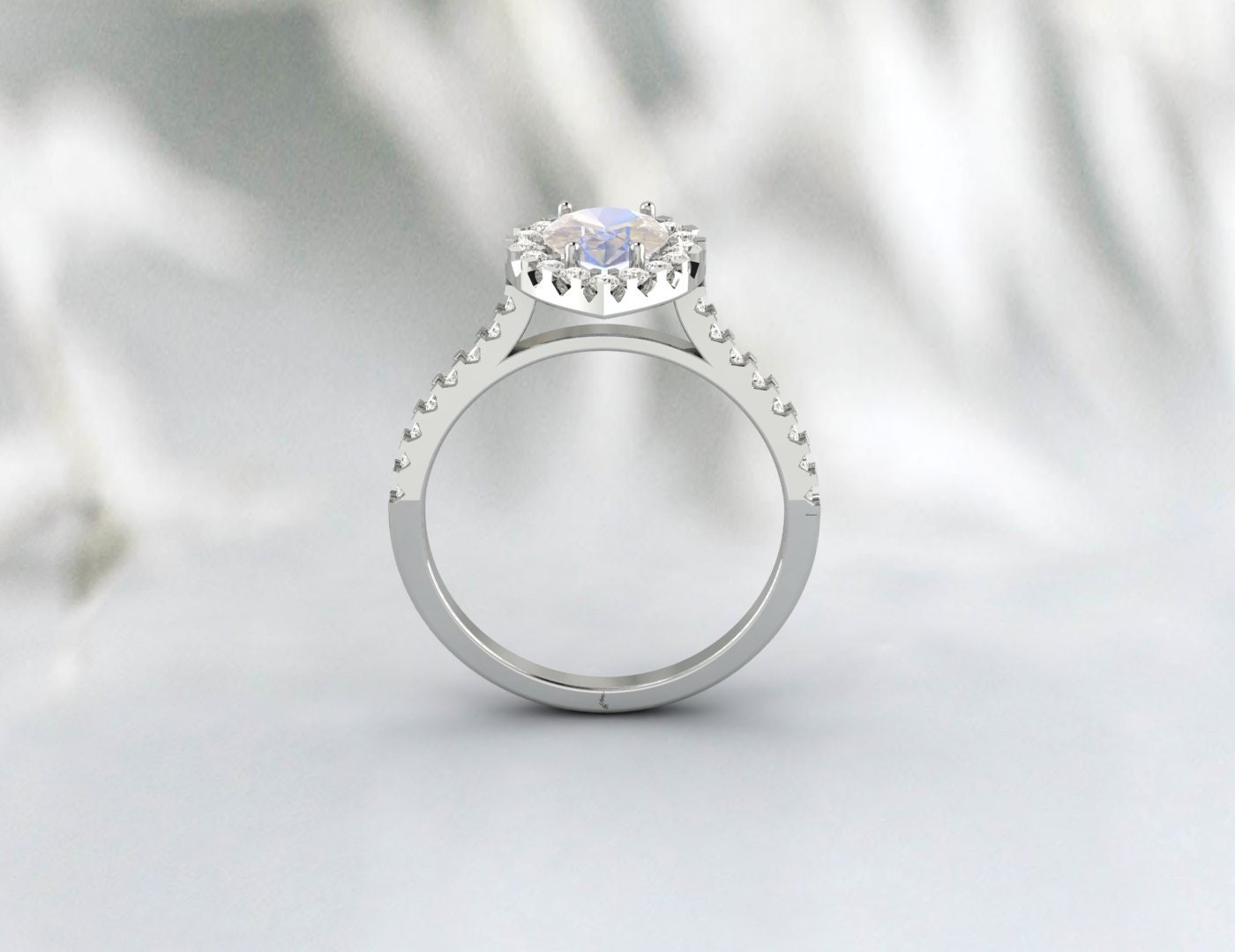 Natural Rainbow Moonstone Engagement Ring Diamond Unique Wedding Band