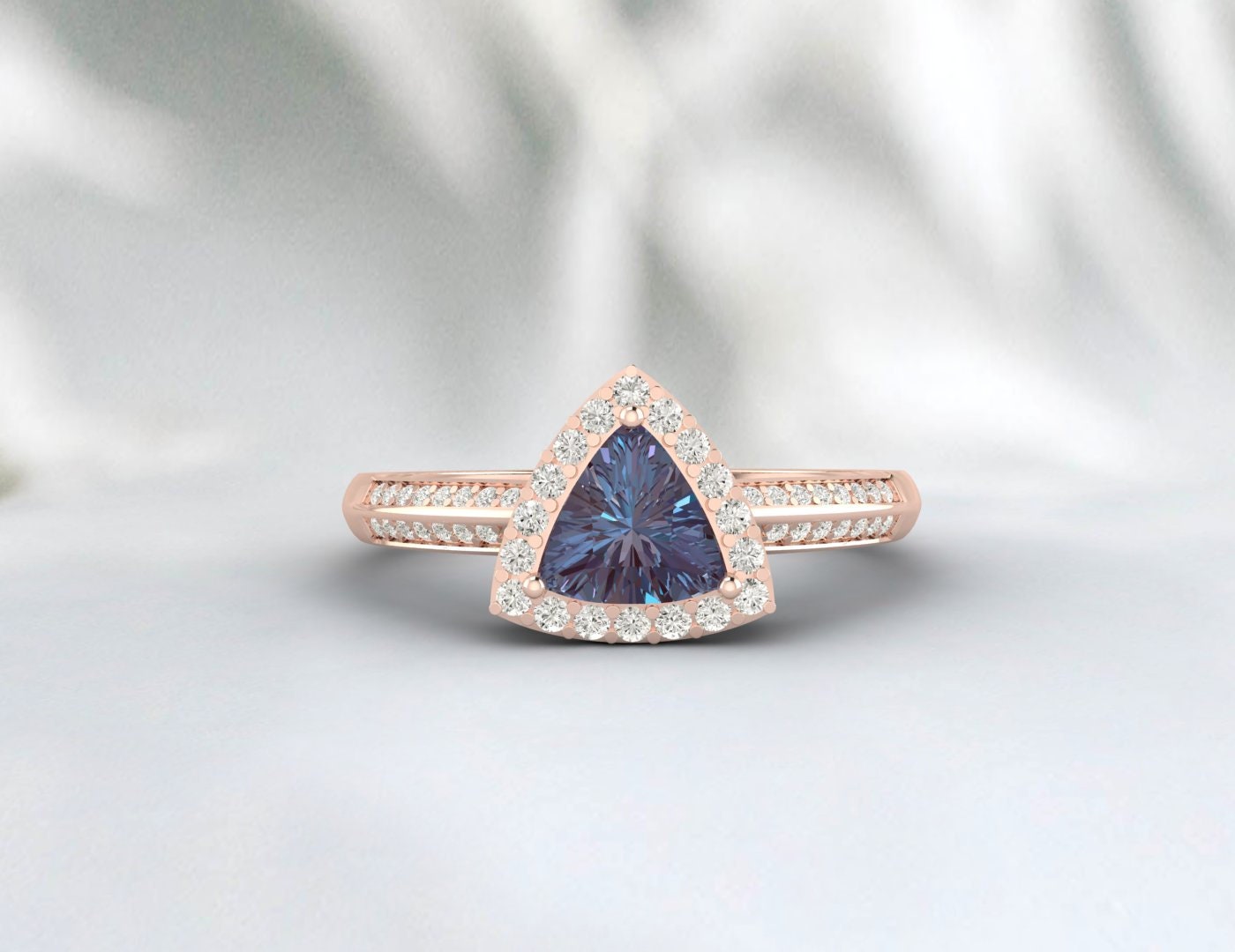 Trillion Cut Alexandrite Ring For Women Vintage Alexandrite Engagement Ring White Gold Silver Dainty Ring Art Deco Moissanite Wedding Ring