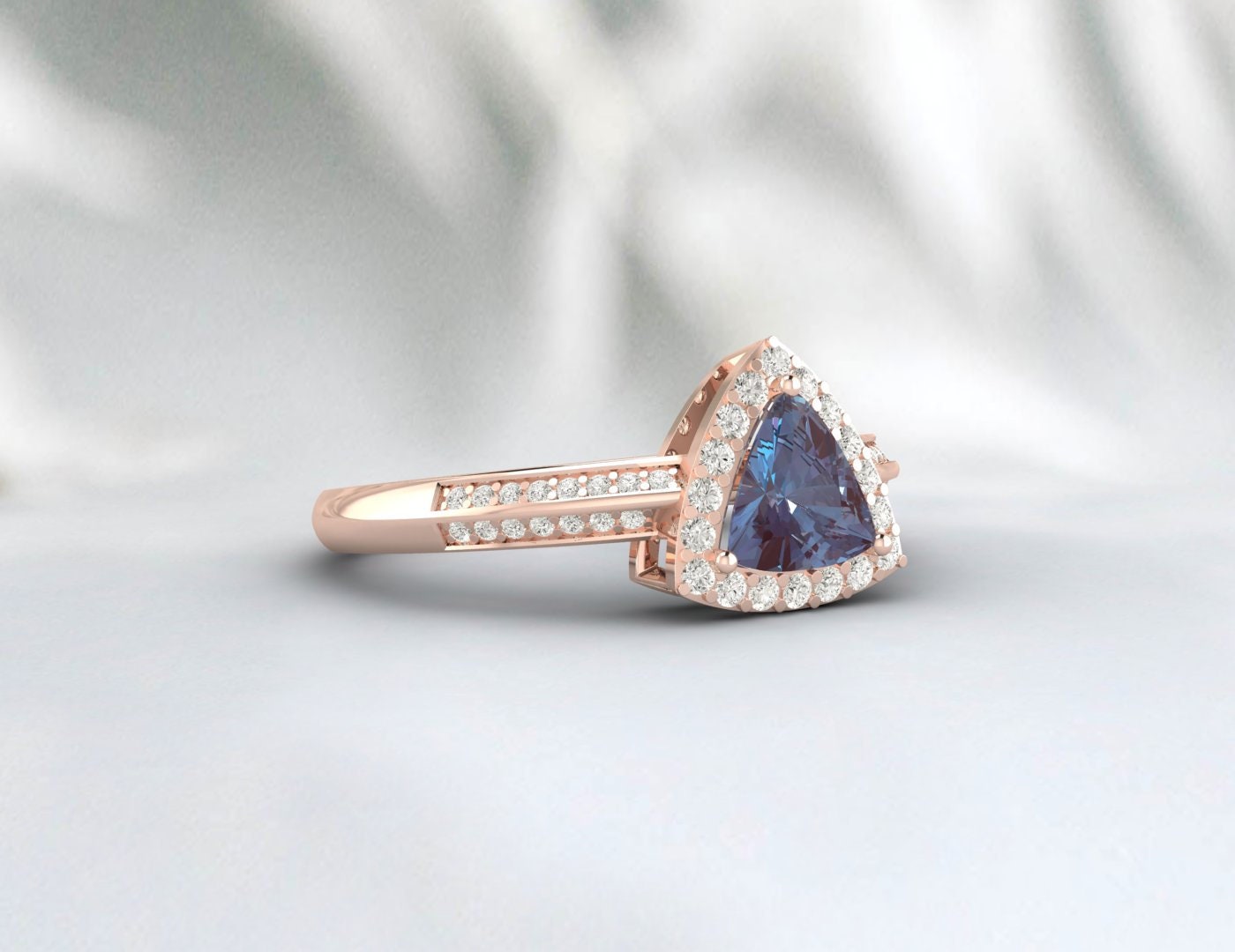 Trillion Cut Alexandrite Ring For Women Vintage Alexandrite Engagement Ring White Gold Silver Dainty Ring Art Deco Moissanite Wedding Ring