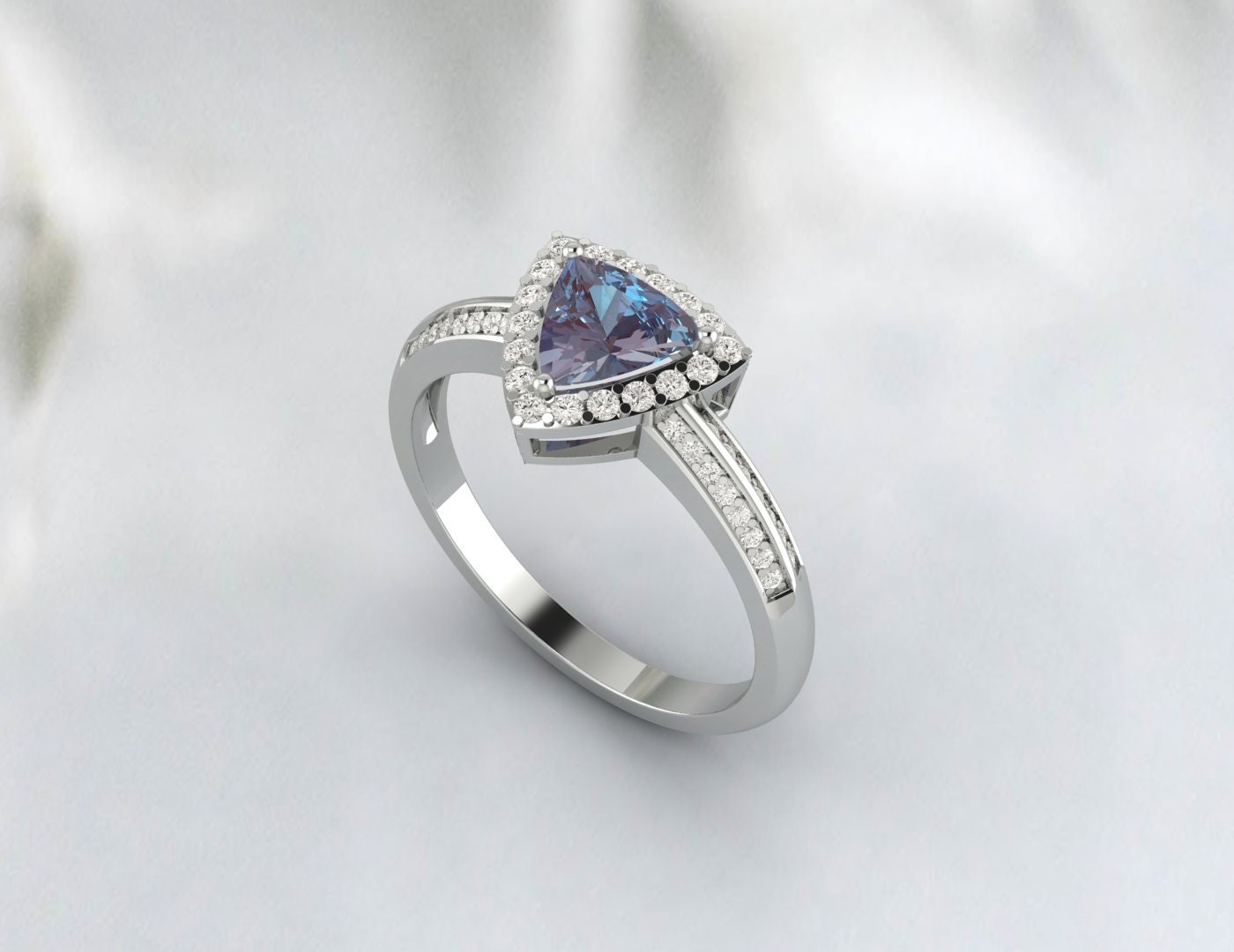 Trillion Cut Alexandrite Ring For Women Vintage Alexandrite Engagement Ring White Gold Silver Dainty Ring Art Deco Moissanite Wedding Ring