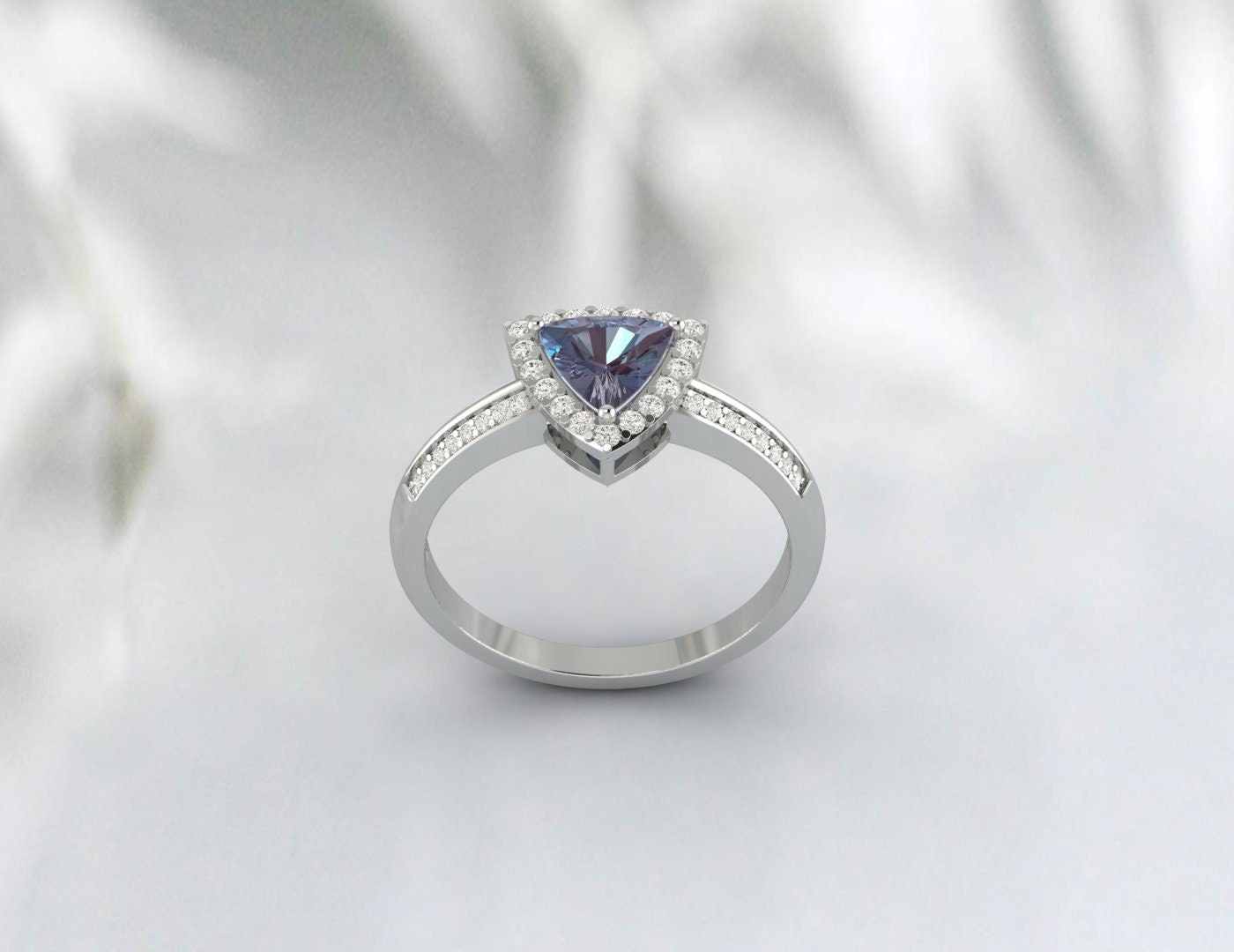 Trillion Cut Alexandrite Ring For Women Vintage Alexandrite Engagement Ring White Gold Silver Dainty Ring Art Deco Moissanite Wedding Ring