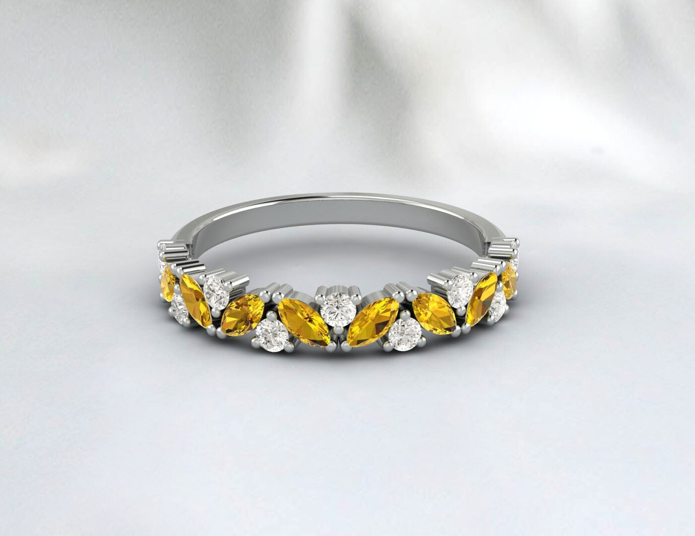 Marquise Cut Natural Citrine Band Citrine Eternity Band 14k Gold Ring