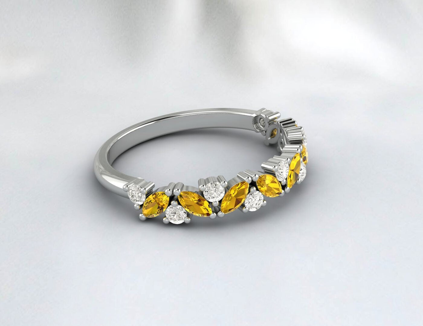 Marquise Cut Natural Citrine Band Citrine Eternity Band 14k Gold Ring