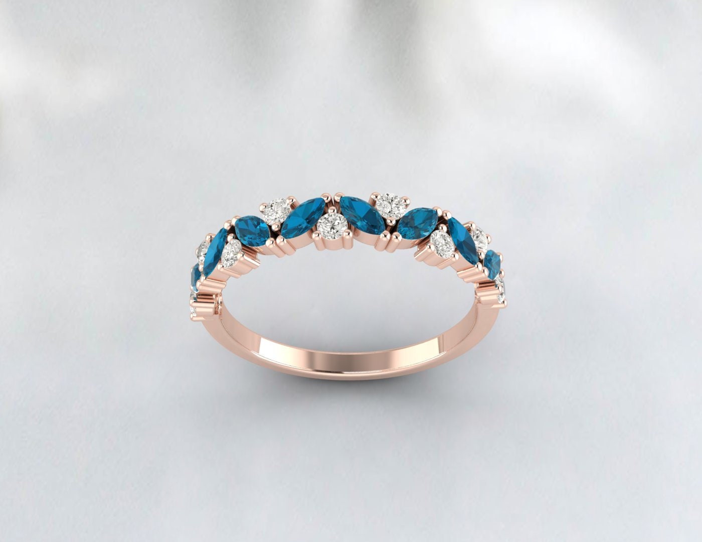 London Blue Topaz Wedding Half Eternity Band Anniversary Ring