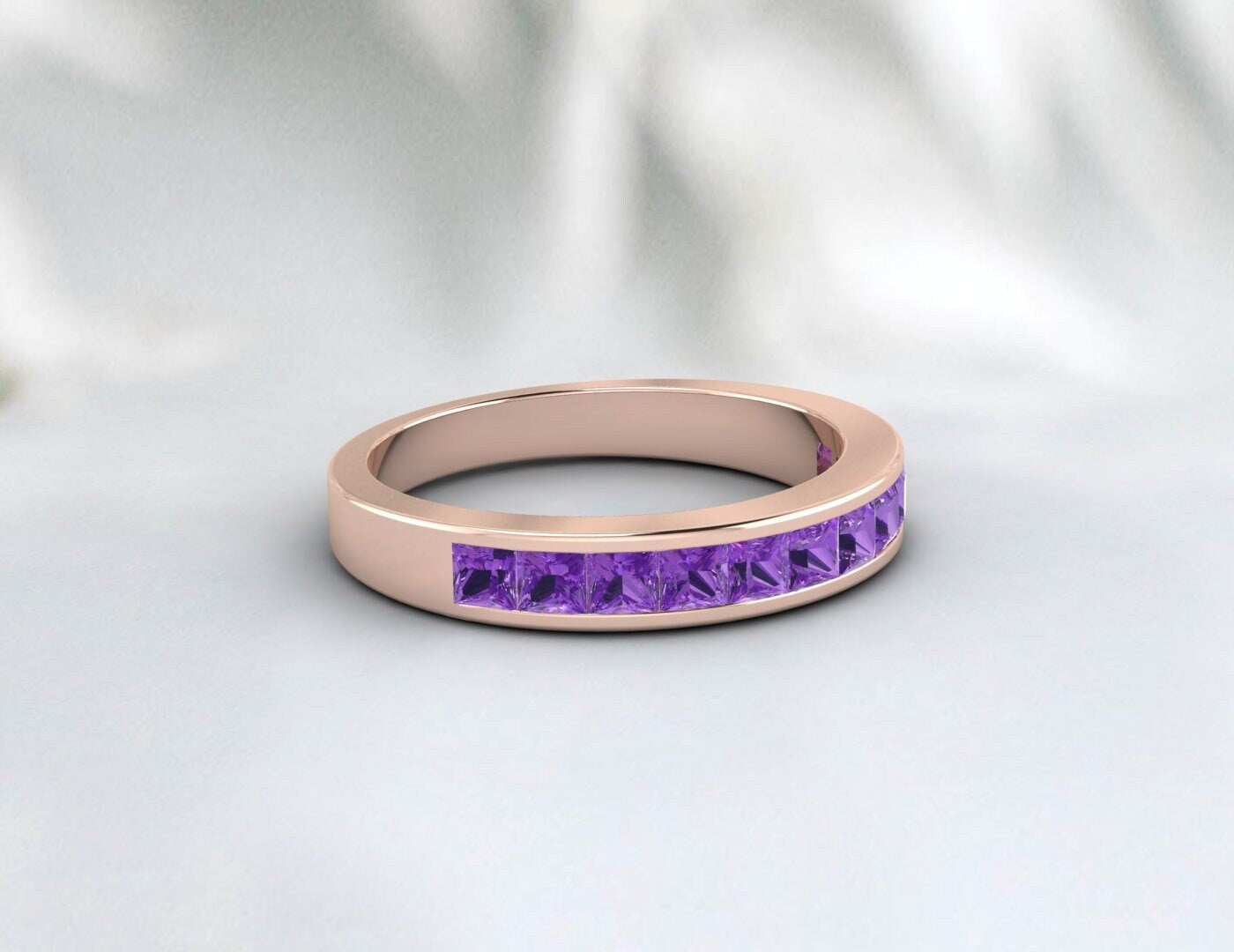 Princess Cut Lila Amethyst Eternity Band Ehering Geschenk für Sie
