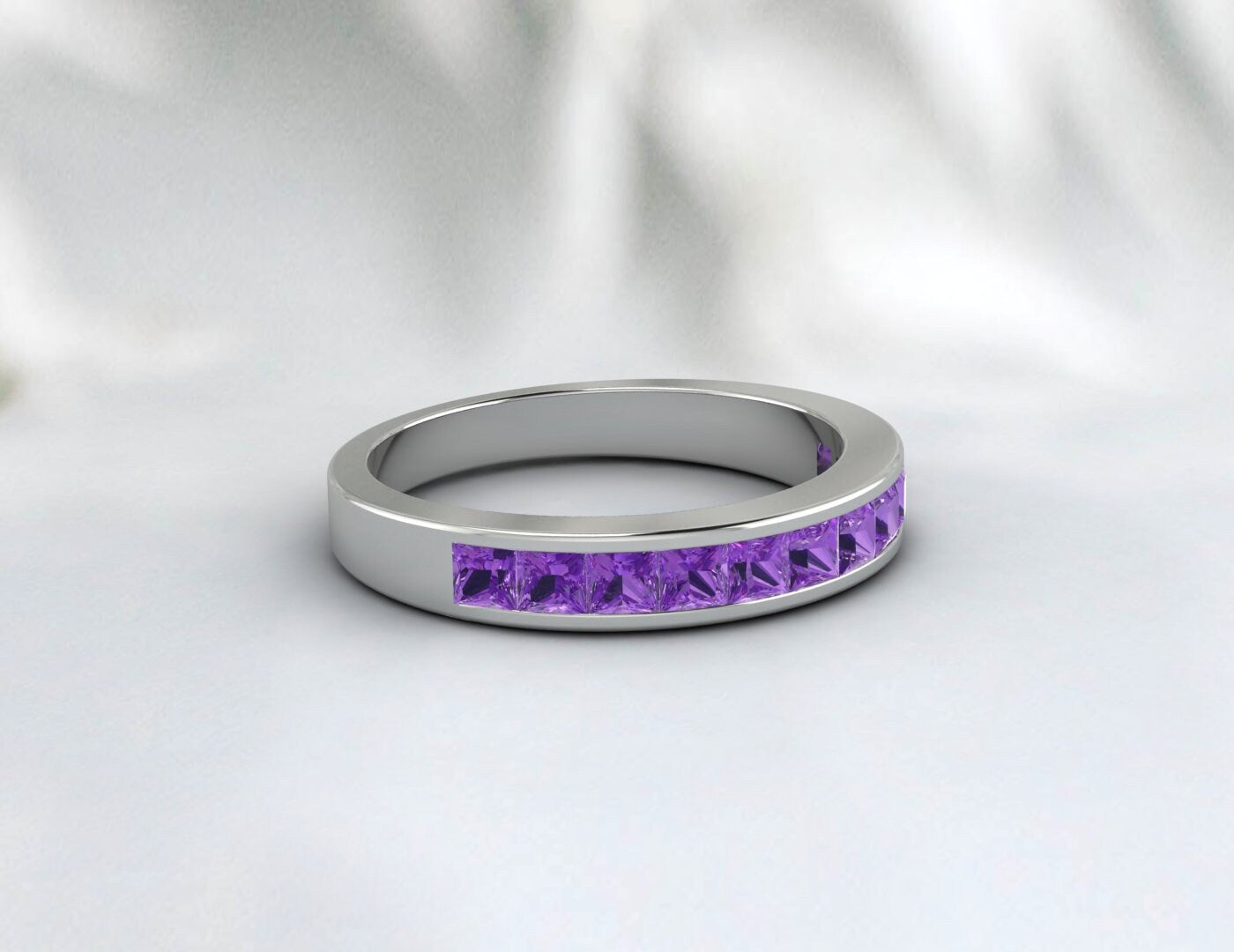 Princess Cut Lila Amethyst Eternity Band Ehering Geschenk für Sie